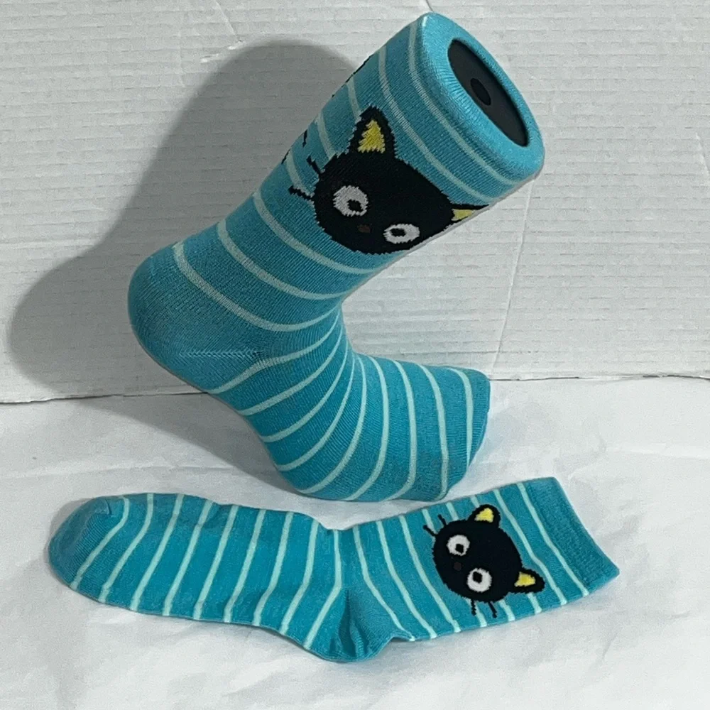Sanrio Chococat #1 Turquoise Cat Stripe Mid Crew Socks